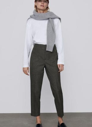 Брюки zara штаны тёплые офисные зара новые укороченные высокая посадка 36 44 s