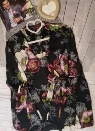 Блузка сорочка з чокером чорна в квіточку квітковий принт2 фото