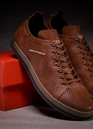 Кеди кросівки шкіряні з перфорацією guess los angeles olive