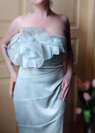 Вечірня сукня-футляр міді на випускний фактурное вечернее платье мятный цвет выпускное