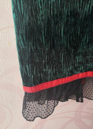Темно-зеленая бархатная юбка4 фото