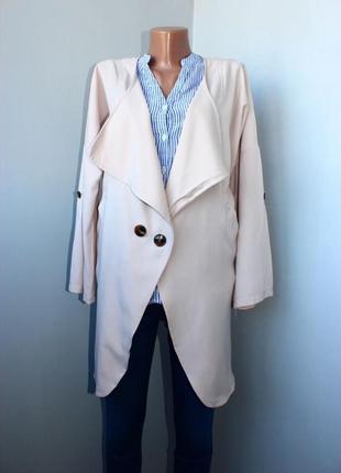 Кардиган накидка бежевий текстурний на дві коричневі ґудзики (2807)