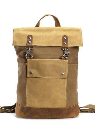 Рюкзак холст с вставками из кожи коричневый4 фото