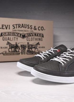 Кеды кроссовки мужские кожаные с перфорацией levis california grey4 фото