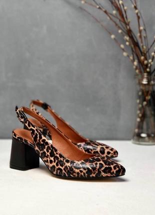 Туфли лодочки из натуральной кожи леопард на низком каблуке 6см