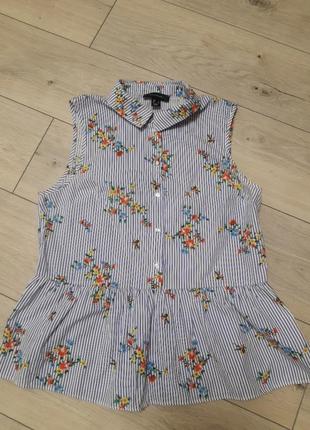 Блуза в смужку квіти з баскою (можна вагітним, годуючим матерям для годування)