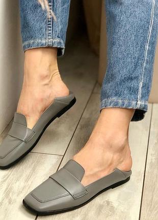 Туфли лоферы из натуральной кожи с квадратным мысом