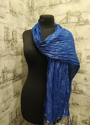 Синий шарф  с серебристой ниткой  ширина 35  длина  по 110