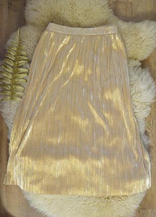 Стильная фирменная юбочка миди плисе в золотом цвете2 фото