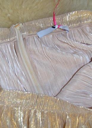 Стильная фирменная юбочка миди плисе в золотом цвете3 фото