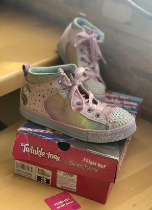 Кеды хайтопы skechers twinkle toes светящиеся 35 размер, 22 см, единорог, с мигалками1 фото