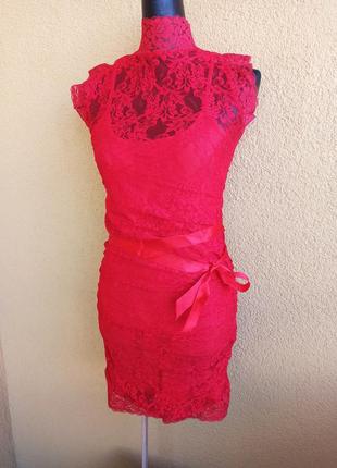 Червоне вечірнє гіпюрову плаття сарафан4 фото