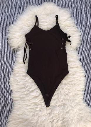 Боді рубчик бретелі шлейки зав'язки шнурівка