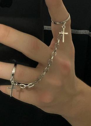Двойное кольцо с крестиками на цепочке в стиле панк рок хип хоп6 фото