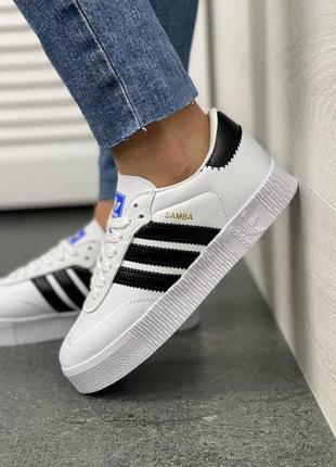 Женские кеды adidas samba white black топ качество / жіночі кросівки адідас білі8 фото