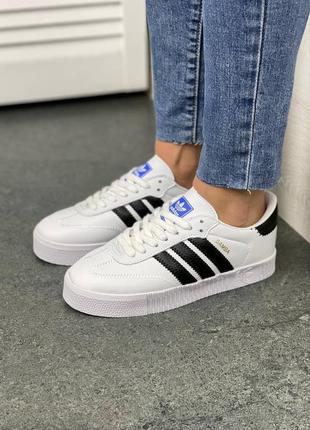 Женские кеды adidas samba white black топ качество / жіночі кросівки адідас білі10 фото