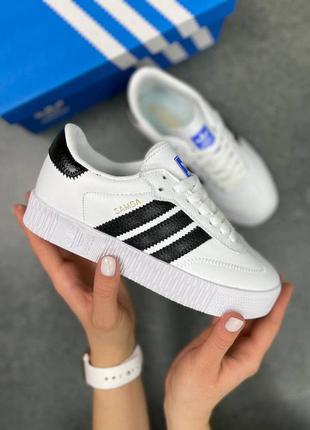 Женские кеды adidas samba white black топ качество / жіночі кросівки адідас білі4 фото