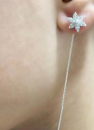 Срібні протяжки, висюли, 925, висульки, квіточки