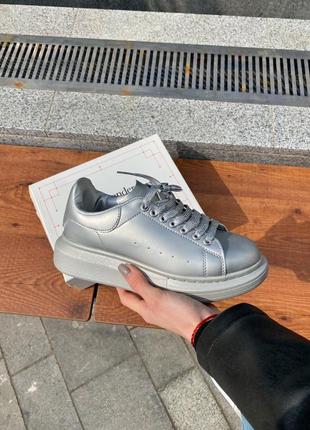 💎alexander mcqueen all silver💎кросівки жіночі олександр маквин