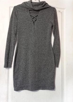 Плаття футляр меланж зі шнурівкою і хомутом