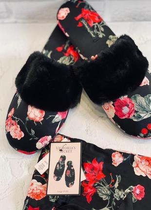 Мягенькие тапочки от victoria's secret + мешочек в подарок black bright floral