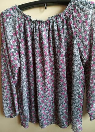 Летняя женская туника блуза с длинным рукавом лёгкая на подкладке в цветочный принт жіноча4 фото
