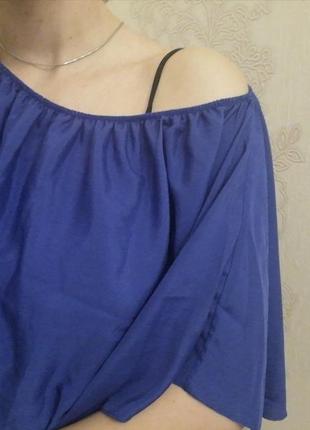 Кофта синя блуза жіноча короткий рукав приспущені плечі3 фото