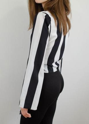 Primark черно белая полосатая блуза на запах с широкие рукавами клеш, вертикальная полоска3 фото
