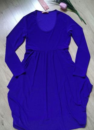 Универсальное трикотажное синее платье миди flam mode paris с длинным рукавом/цвет индиго