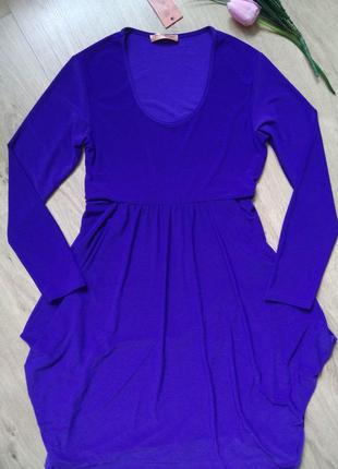 Універсальне трикотажне синє плаття міді flam mode paris з довгим рукавом/колір індиго