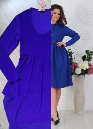 Універсальне трикотажне синє плаття міді flam mode paris з довгим рукавом/колір індиго