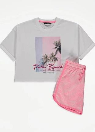 Брендовы яскравий комплект-двійка для дівчинки george великобританія футболка топ шорті