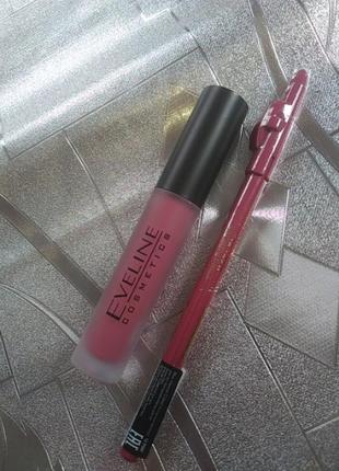 Набор eveline губная помада №4 oh my lips + карандаш для губ max intense color №12 pink7 фото