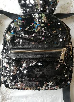 Стильний міський рюкзак з паєтками і вушками зайця2 фото