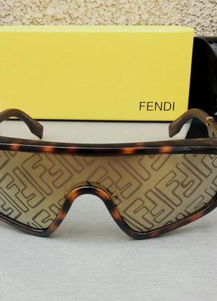 Fendi стильні жіночі сонцезахисні окуляри маска коричневе із золотом дзеркальні2 фото