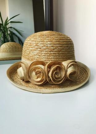 Винтажная соломенная шляпа котелок с цветами винтаж