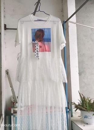 Легкое летнее платье-футболка с фатиновой юбкой. можно беременным2 фото