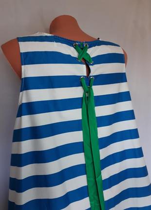 Бело-голубое полосатое  платье свободного кроя без рукава с карманами  la redoute7 фото
