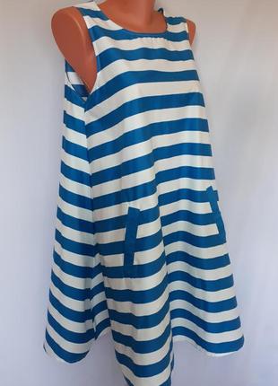 Бело-голубое полосатое  платье свободного кроя без рукава с карманами  la redoute2 фото