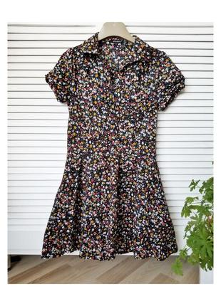 Короткое хлопковое платье в цветочный принт короткое платье рубашка1 фото