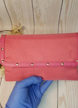 Косметичка тканевая ysl parfums с отделкой из кожзама с заклёпками