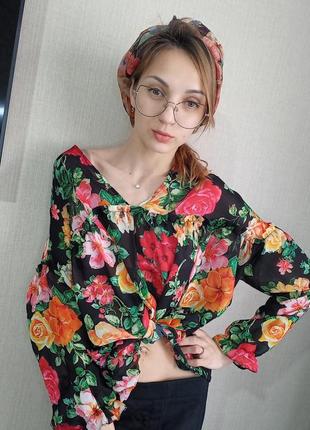 Шикарная стилная  шифоновая  блуза в цветочный принт  🖤🌺2 фото