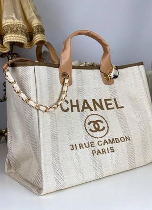 Сумка жіноча тканинна шоппер пляжна брендовий в стилі шанель chanel