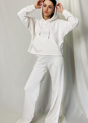 Спортивный костюм, палаццо, оверсайз , белый , худи.