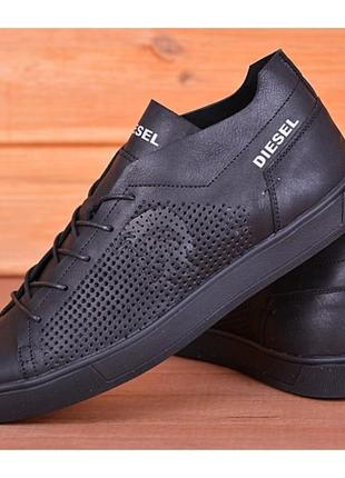 Кеды кроссовки мужские кожаные с перфорацией Lacoste Black кеды