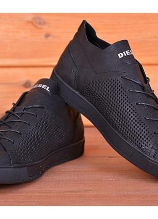 Кеды кроссовки мужские кожаные с перфорацией diesel pirate black3 фото