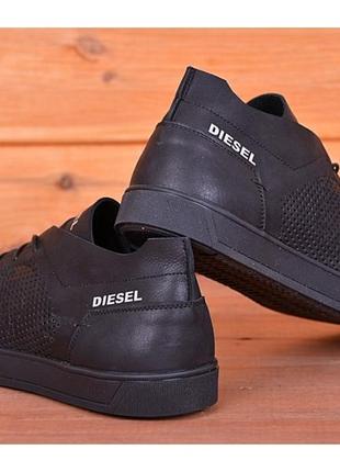 Кеды кроссовки мужские кожаные с перфорацией diesel pirate black4 фото