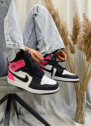 Женские кроссовки  air jordan 1 retro high black / pink reflective