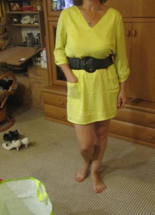 Лимонное нежное платьице 46-48 размера на подкладке.1 фото