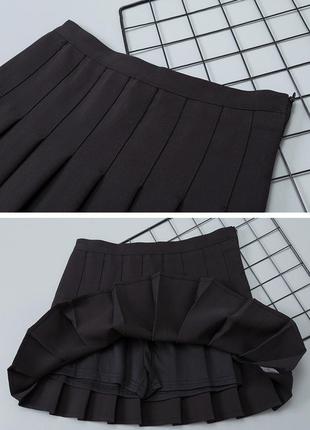 Короткая юбка в складку черная5 фото